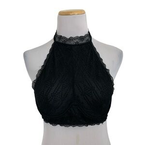 French Affair High Neck Halter Black Lace Underwire Bra Bralette Size Small